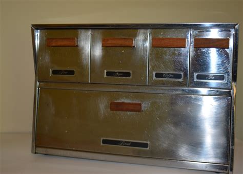 vitage metal bread box|stainless steel bread box 1950.